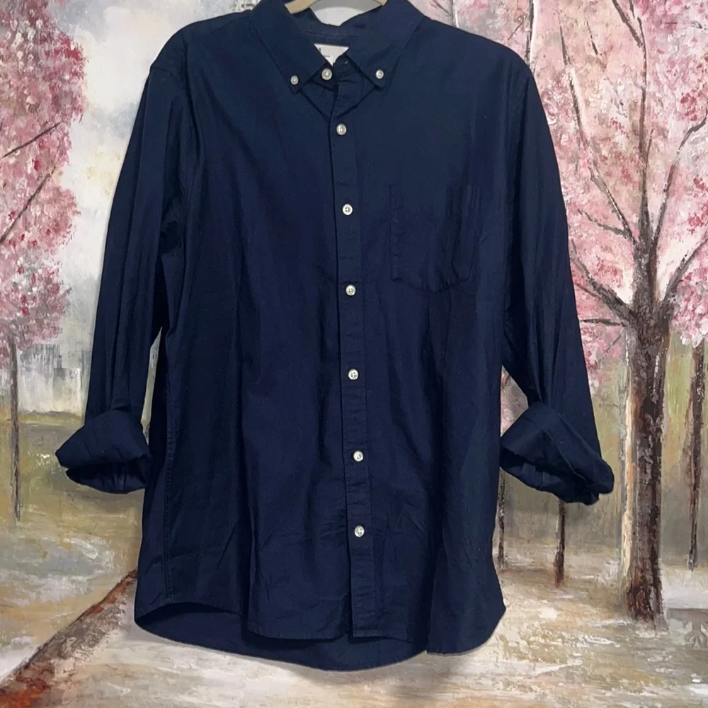 Gap Size XL Navy Dark Blue Shirt Textured Long Sleeve Collared Button Front EUC